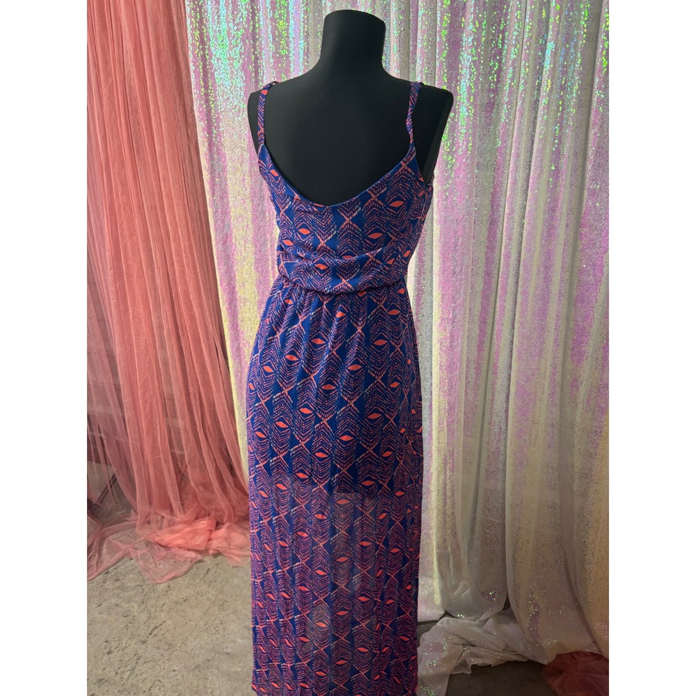 Dee Elle Blue Coral Tribal Geometric Cutout Maxi Dress Womens Size Small Boho - Picture 3 of 7